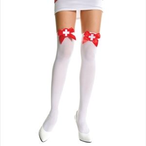 Music Legs Thigh Highs With Bows Nurse Theme White